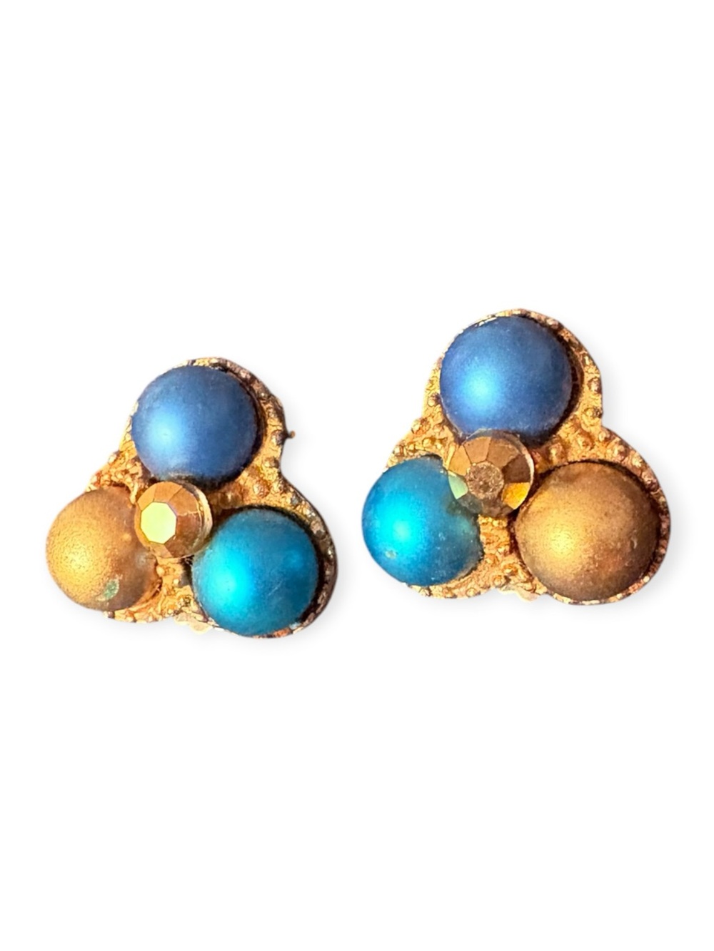 🦖5 for $20 VTG Signed STAR Mid-Century Cluster Clip On Earrings Blue Teal Gold